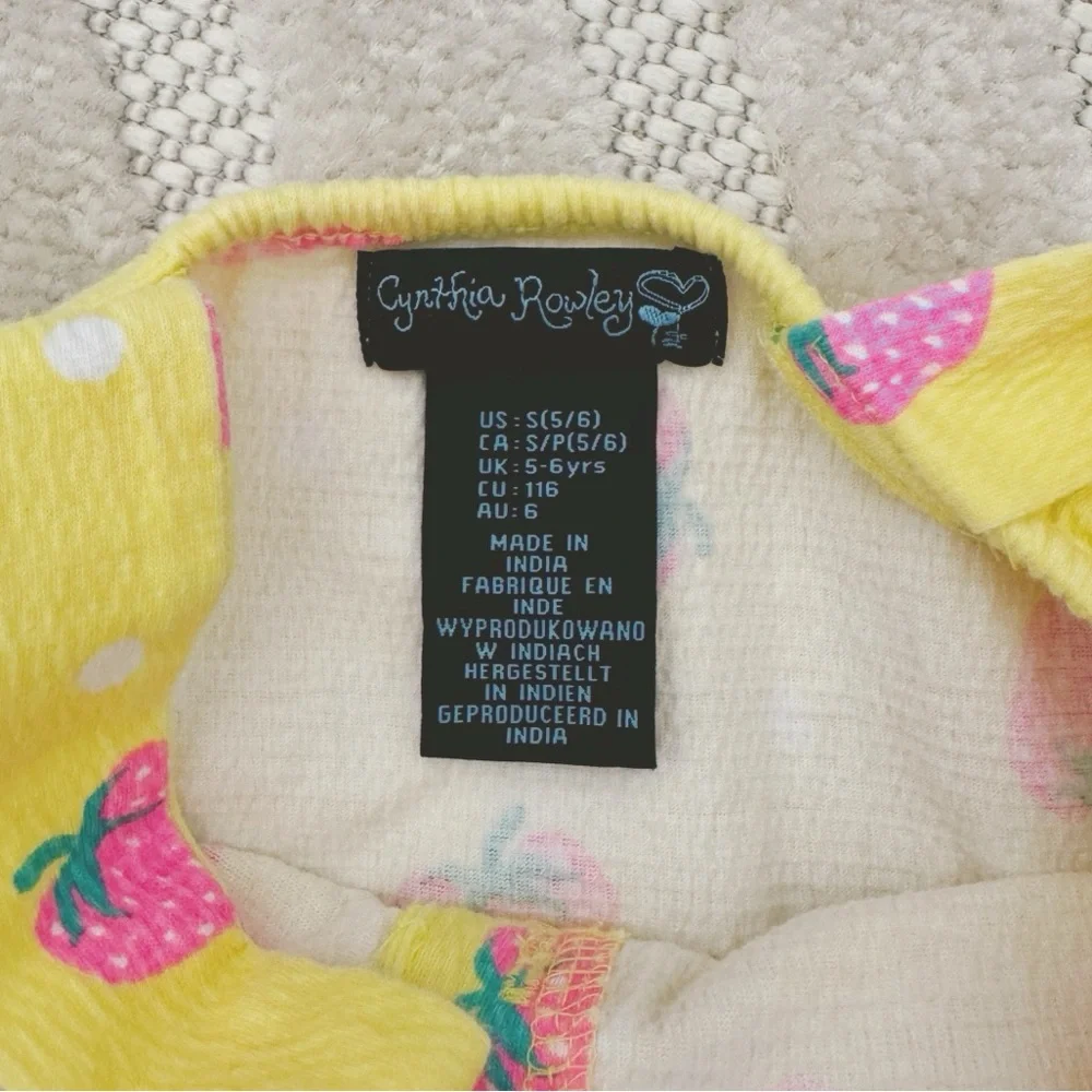 Cynthia Rowley, girls summer set, yellow with strawberries, size 5-6